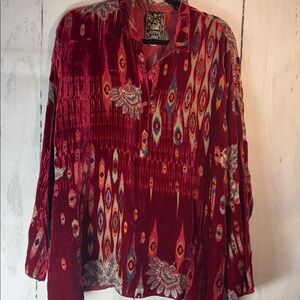 Johnny Was Feather Burnout Mara Blouse velvet rayon silk/multicolor